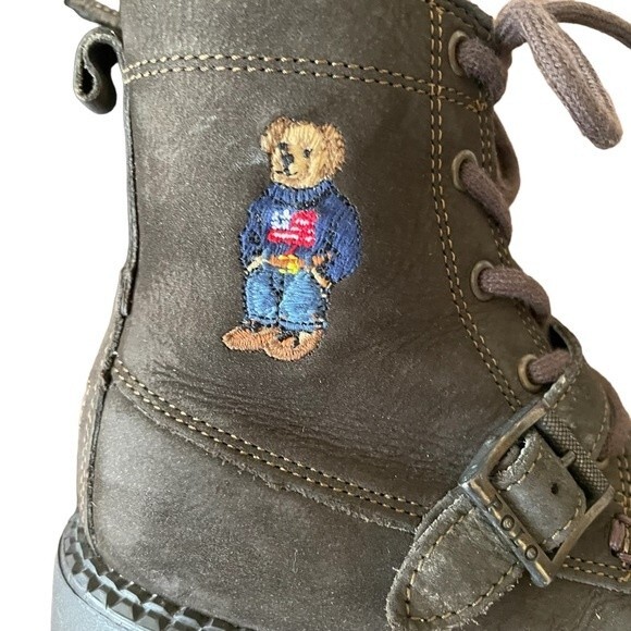 Polo Ralph Lauren Ranger Hi II Sweater Bear American Flag Buckle Boots Kid Sz 10 - Picture 2 of 8